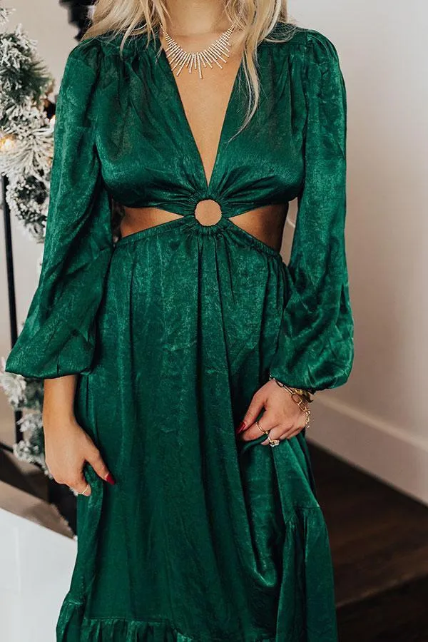 Satin V-neck Cut Out Maxi Dress