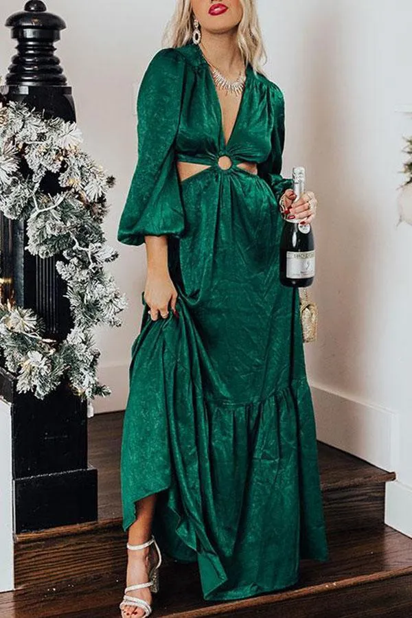 Satin V-neck Cut Out Maxi Dress