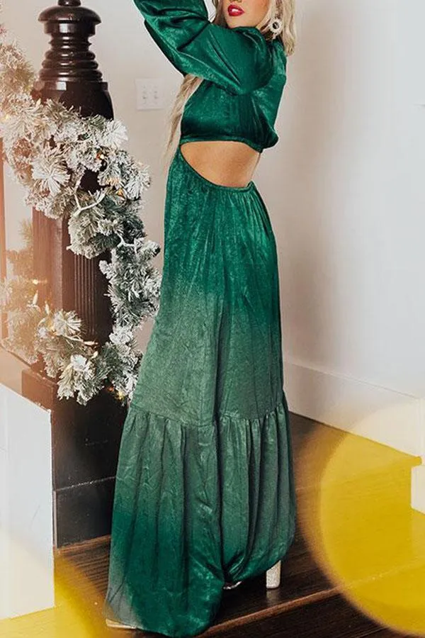 Satin V-neck Cut Out Maxi Dress