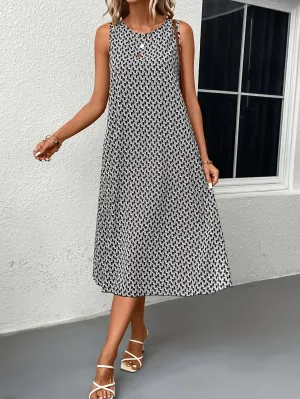 Schwarzes Allover Print Midi-Kleid - Lina