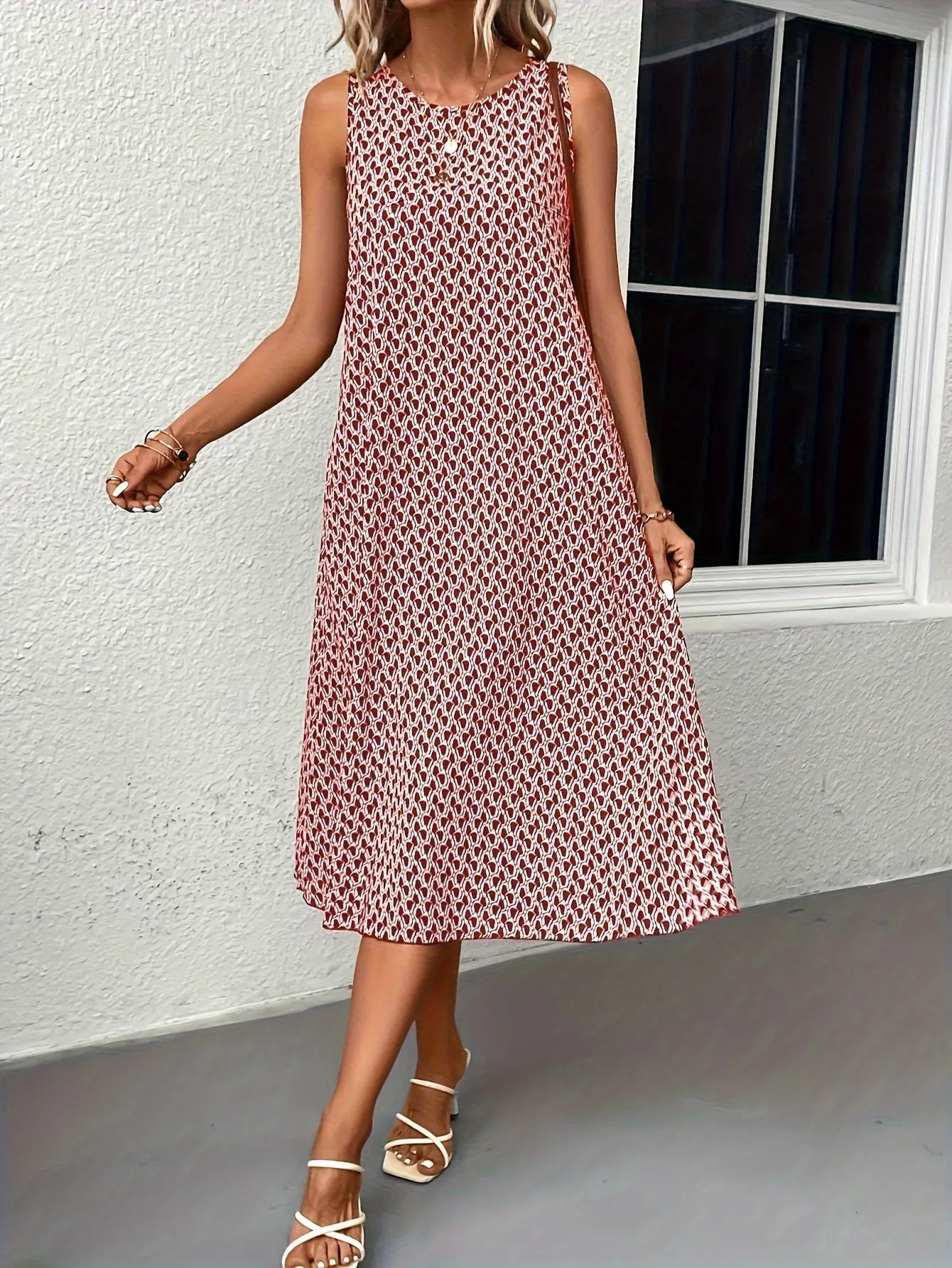 Schwarzes Allover Print Midi-Kleid - Lina