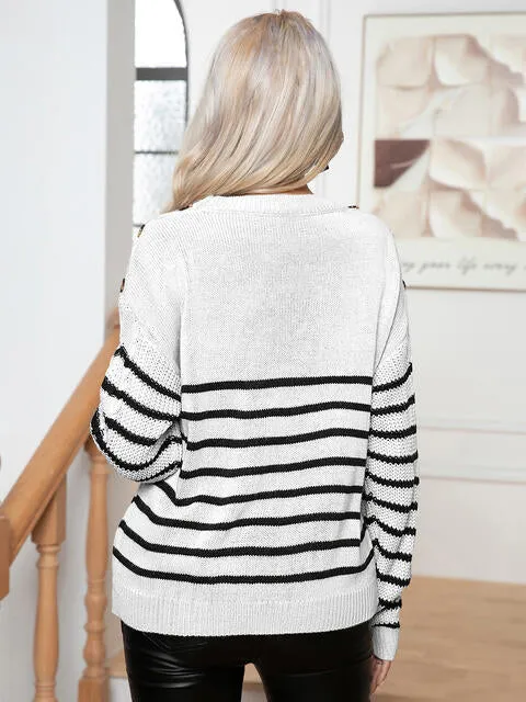 Sera Striped Round Neck Cable-Knit Sweater