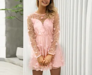 Sexy Embroidered Mesh Gauze Dress