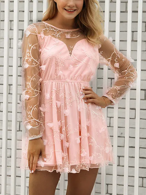 Sexy Embroidered Mesh Gauze Dress