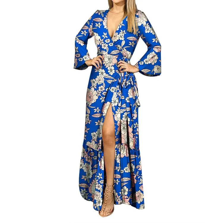 Sexy Long Sleeves Split Front Long Dresses
