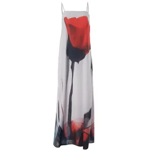 Sexy Summer Spaghetti Strap Floral Print Maxi Dress For Women Backless Chic See Through Beach Holiday Dress