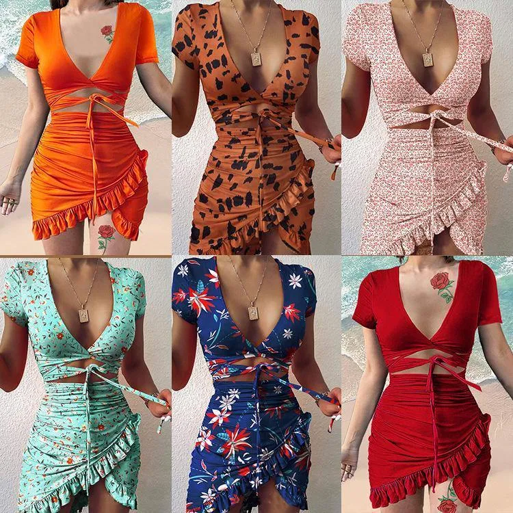 Sexy  V-neck Irregular Tight Mini Dresses