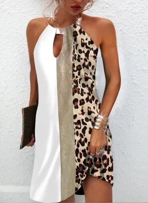 Sexy Women Leopard Backless Halter Mini Dresses