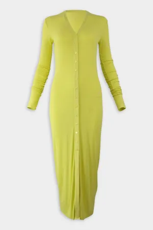 Silk Rib Cardigan Midi Dress in Citron