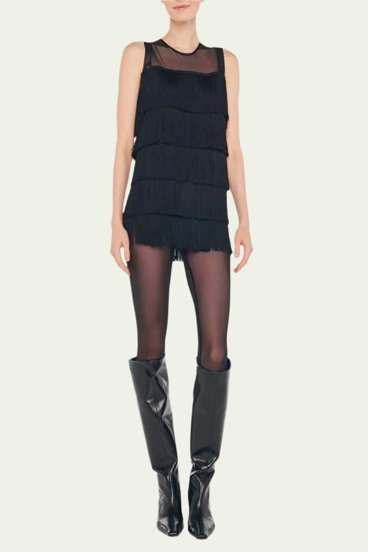 Sleeveless All Over Fringe Pickle Dress in Black