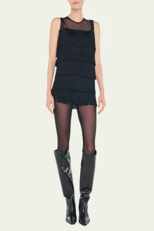 Sleeveless All Over Fringe Pickle Dress in Black