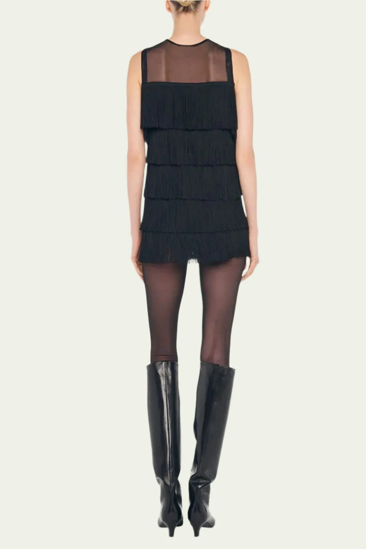 Sleeveless All Over Fringe Pickle Dress in Black