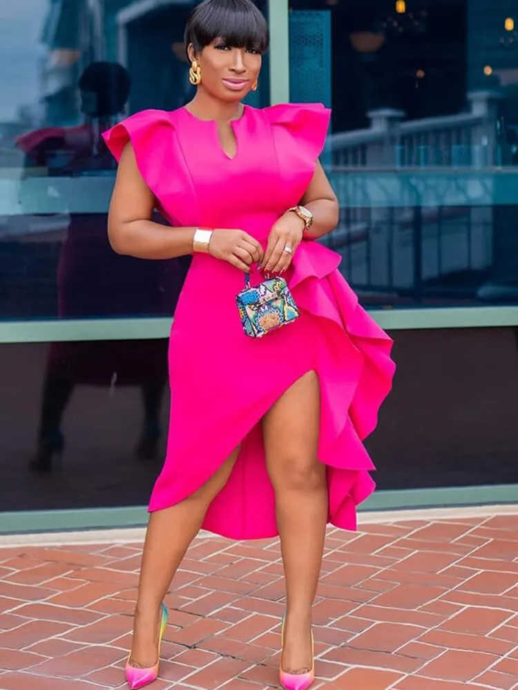 Sleevelesss Ruffle Patchwork Bodycon Midi Dress