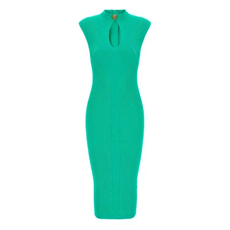 Sleveless Hollowed-Standard Collar Knit Midi Dresses