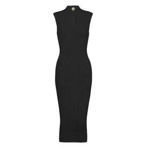 Sleveless Hollowed-Standard Collar Knit Midi Dresses