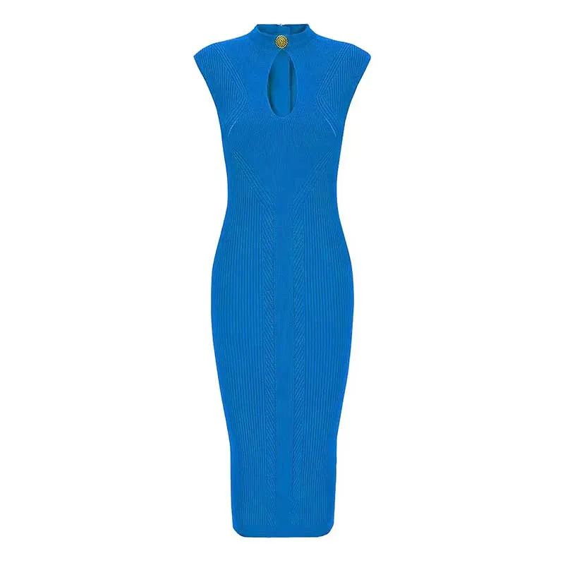 Sleveless Hollowed-Standard Collar Knit Midi Dresses