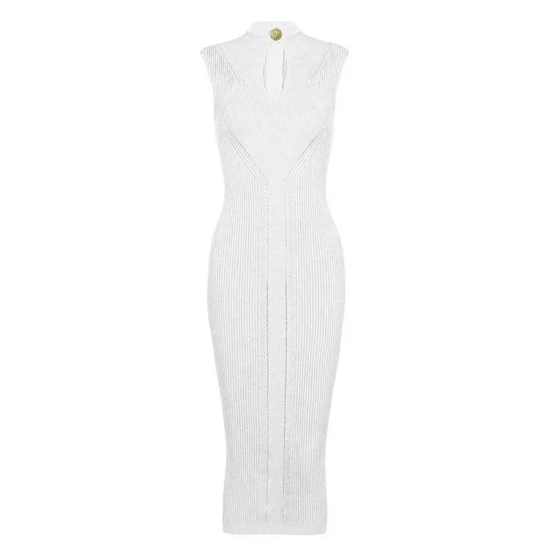 Sleveless Hollowed-Standard Collar Knit Midi Dresses