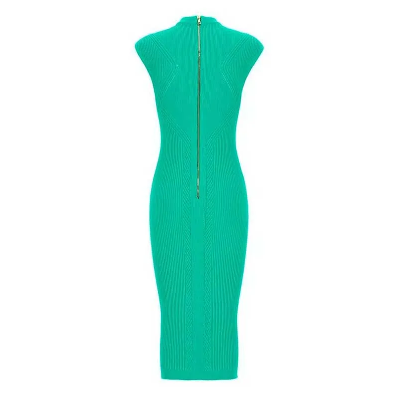 Sleveless Hollowed-Standard Collar Knit Midi Dresses