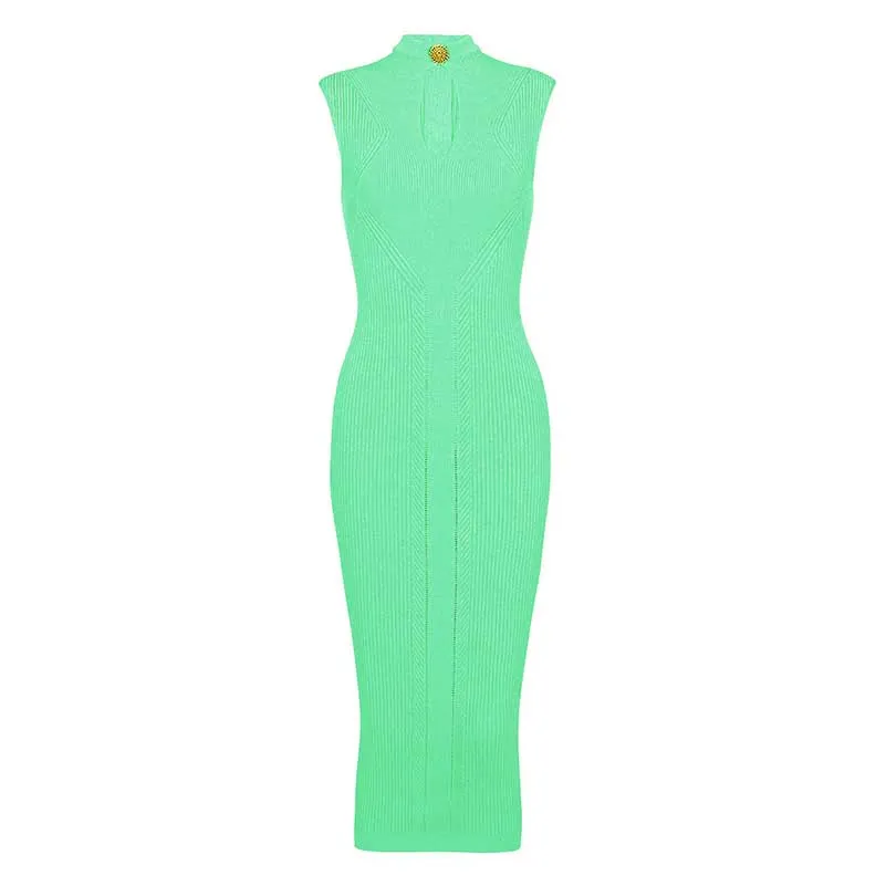Sleveless Hollowed-Standard Collar Knit Midi Dresses
