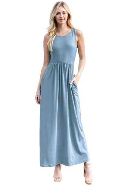 Solid Sleeveless Maxi Dress Coronet Blue - Pack of 6