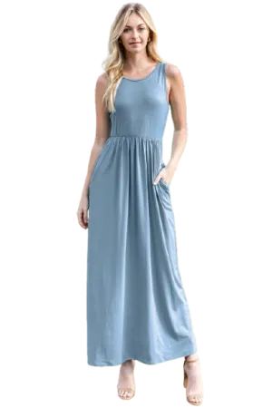 Solid Sleeveless Maxi Dress Coronet Blue - Pack of 6