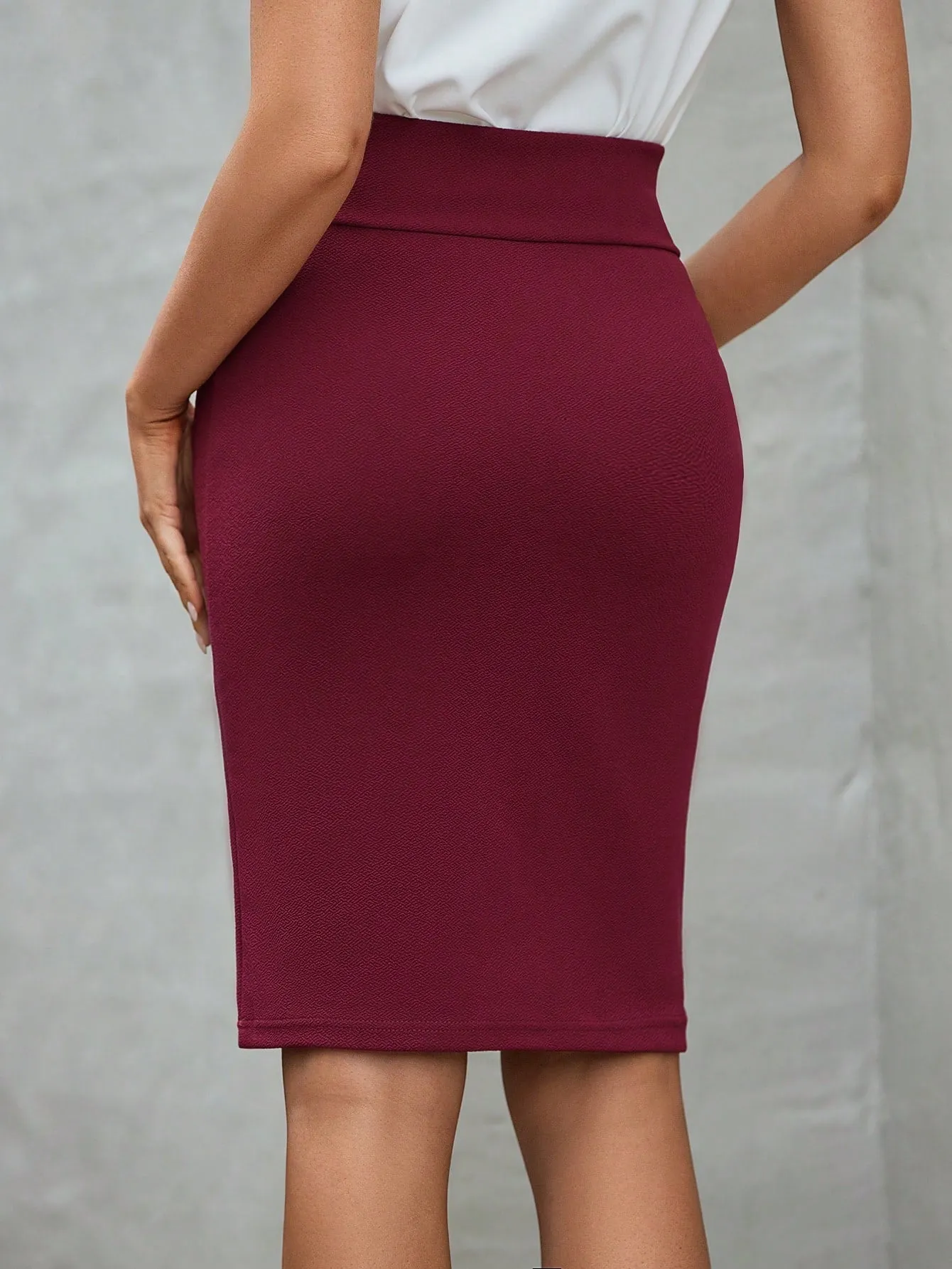 Solid Wideband Waist Pencil Skirt