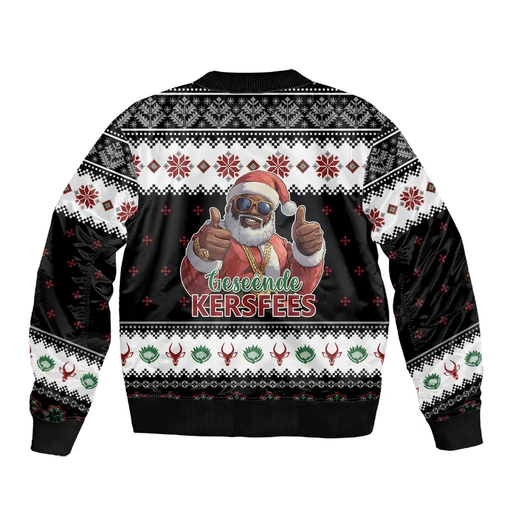 South Africa Christmas Sleeve Zip Bomber Jacket Hip Hop Santa Claus LT05