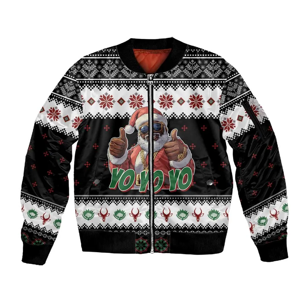 South Africa Christmas Sleeve Zip Bomber Jacket Hip Hop Santa Claus LT05