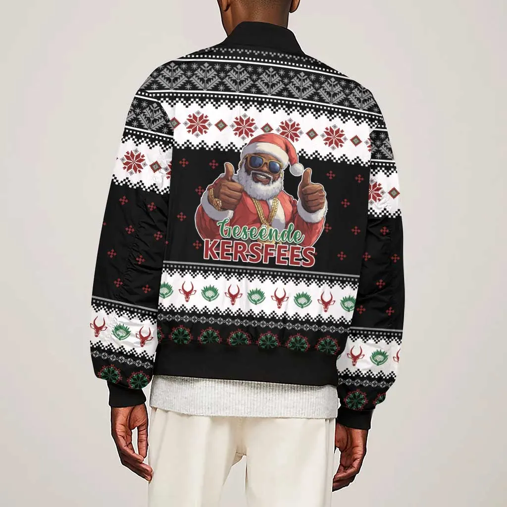South Africa Christmas Sleeve Zip Bomber Jacket Hip Hop Santa Claus LT05