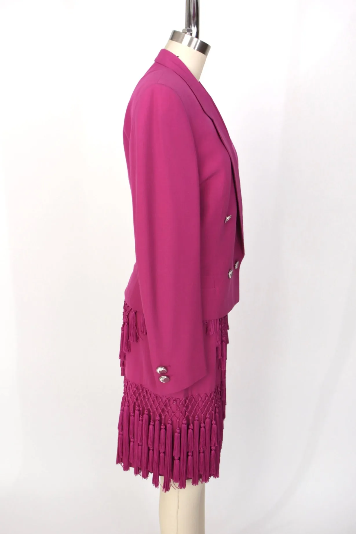 S/S 1990 Gianni Versace Couture Wool Tassel Skirt Suit