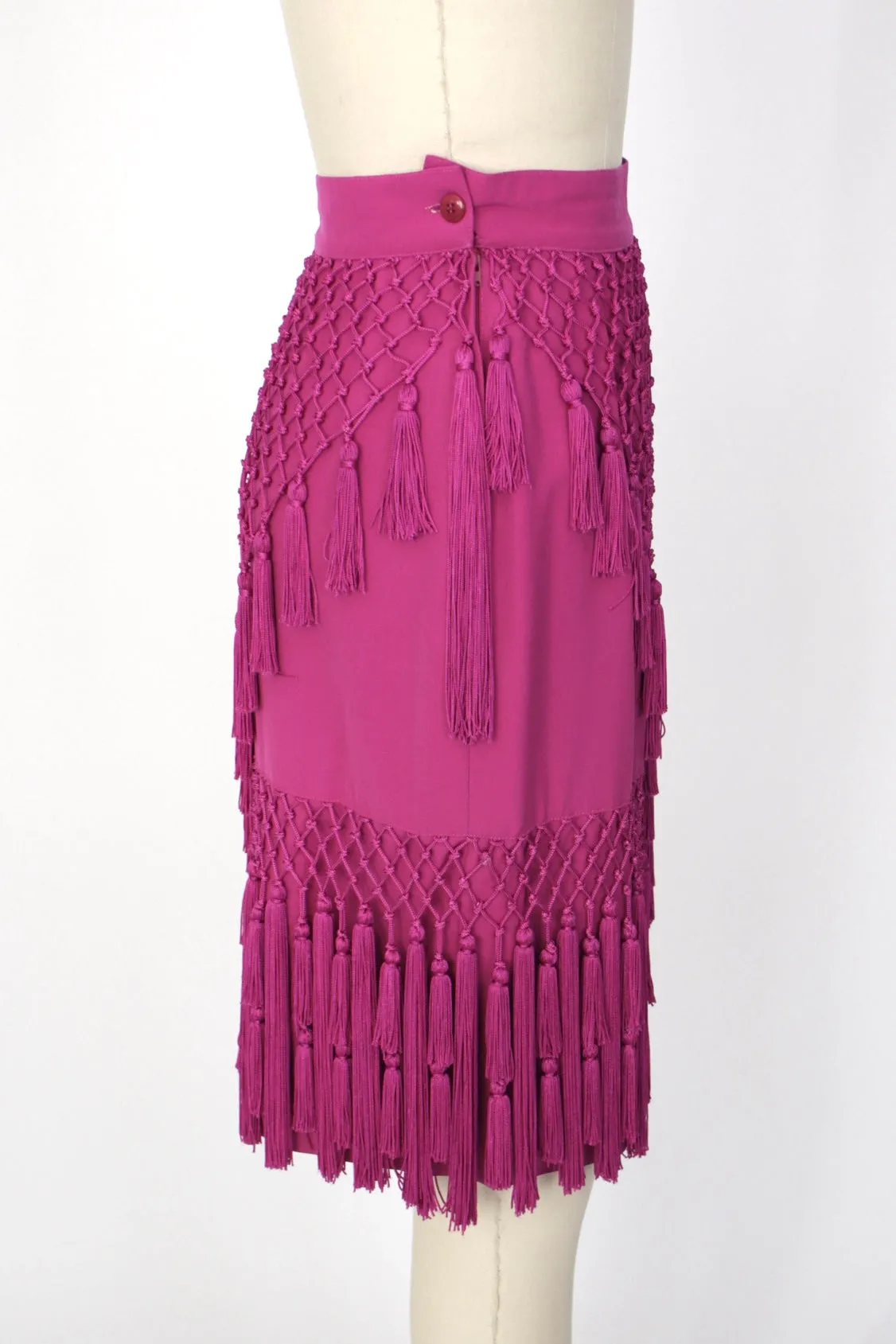S/S 1990 Gianni Versace Couture Wool Tassel Skirt Suit