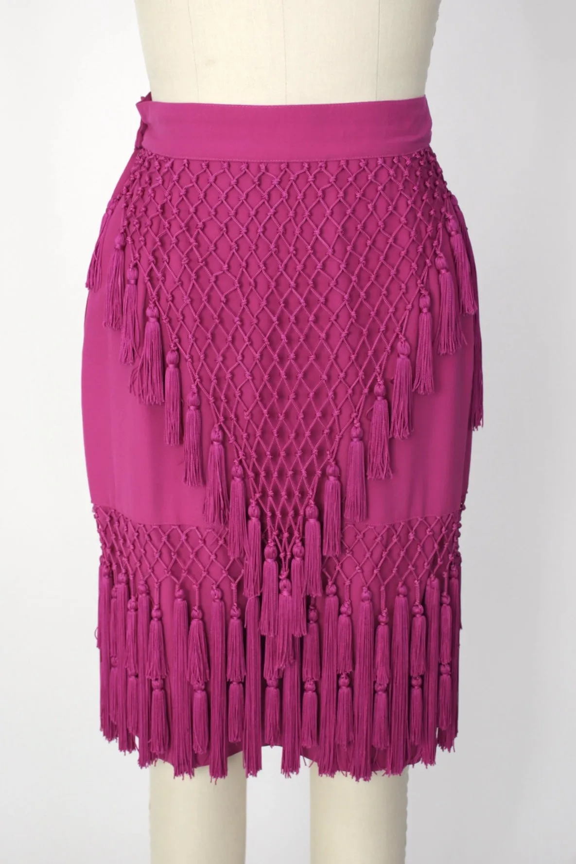S/S 1990 Gianni Versace Couture Wool Tassel Skirt Suit