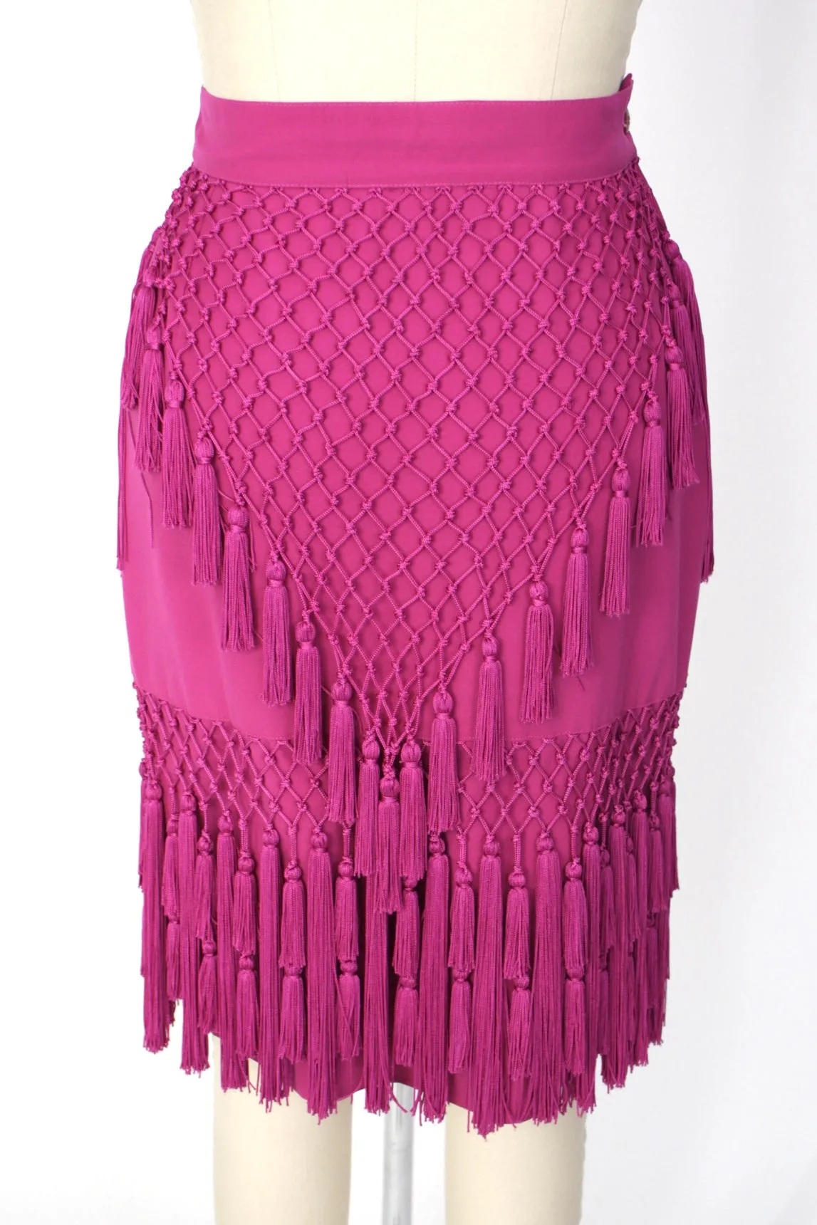 S/S 1990 Gianni Versace Couture Wool Tassel Skirt Suit