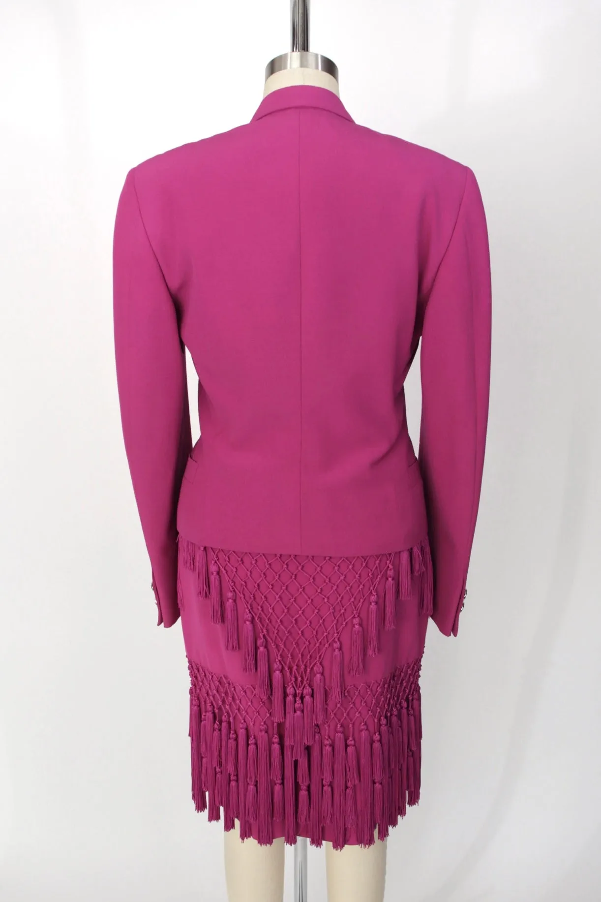 S/S 1990 Gianni Versace Couture Wool Tassel Skirt Suit