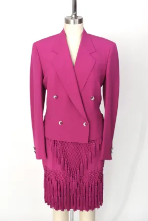 S/S 1990 Gianni Versace Couture Wool Tassel Skirt Suit