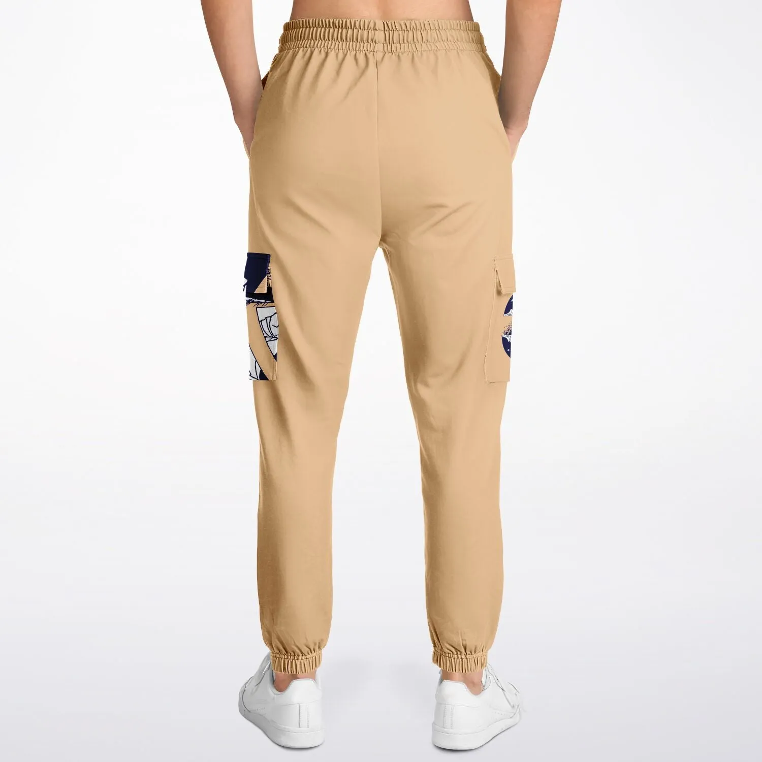 Stardust Print Beige Cargo Sweatpants with Brushed Fleece Lining