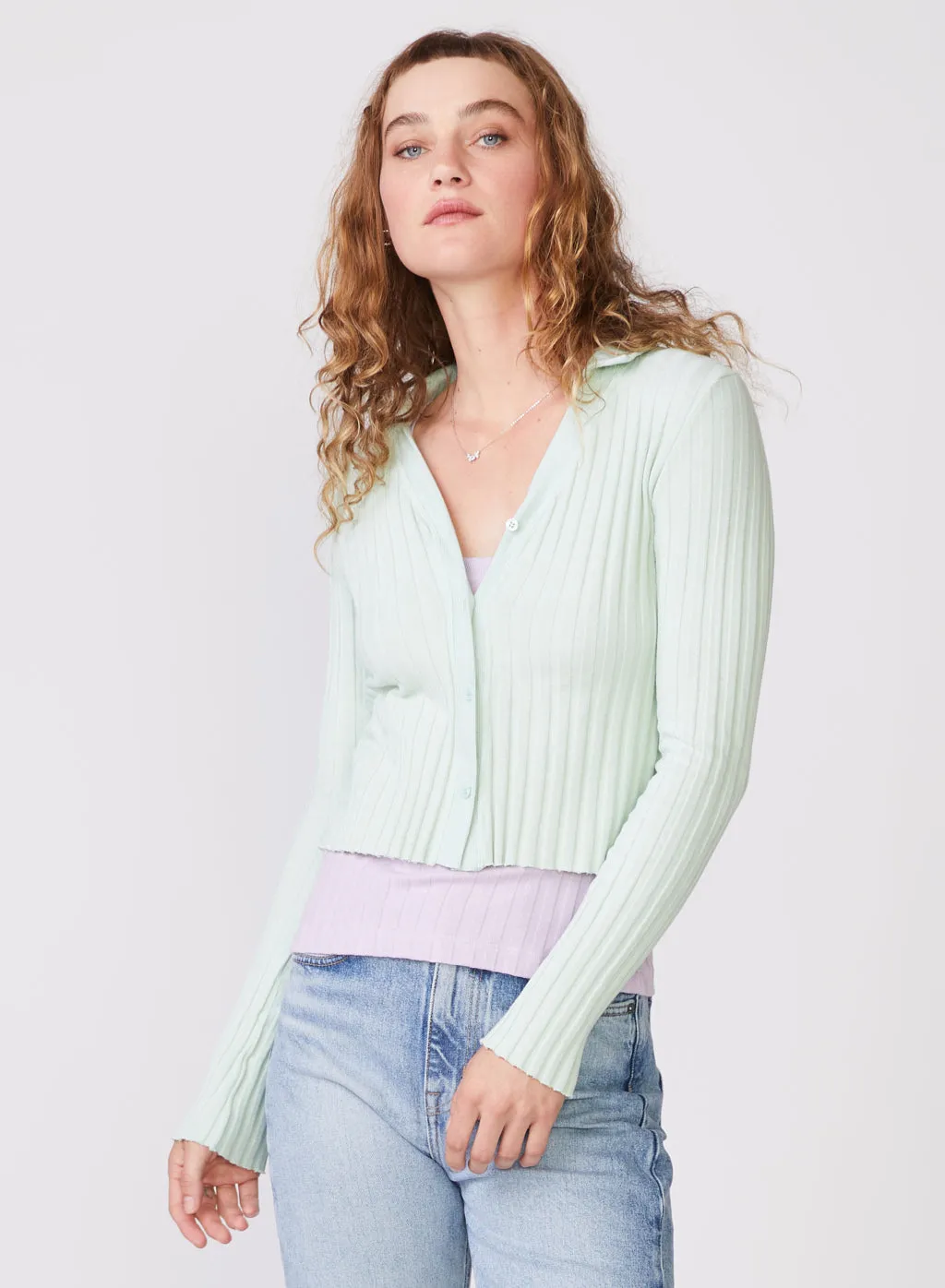 Stateside Farmboy Rib Cropped Collared Cardigan