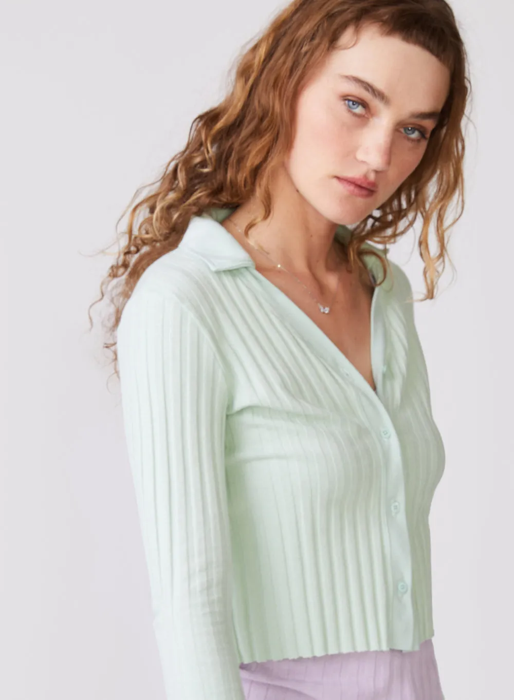 Stateside Farmboy Rib Cropped Collared Cardigan