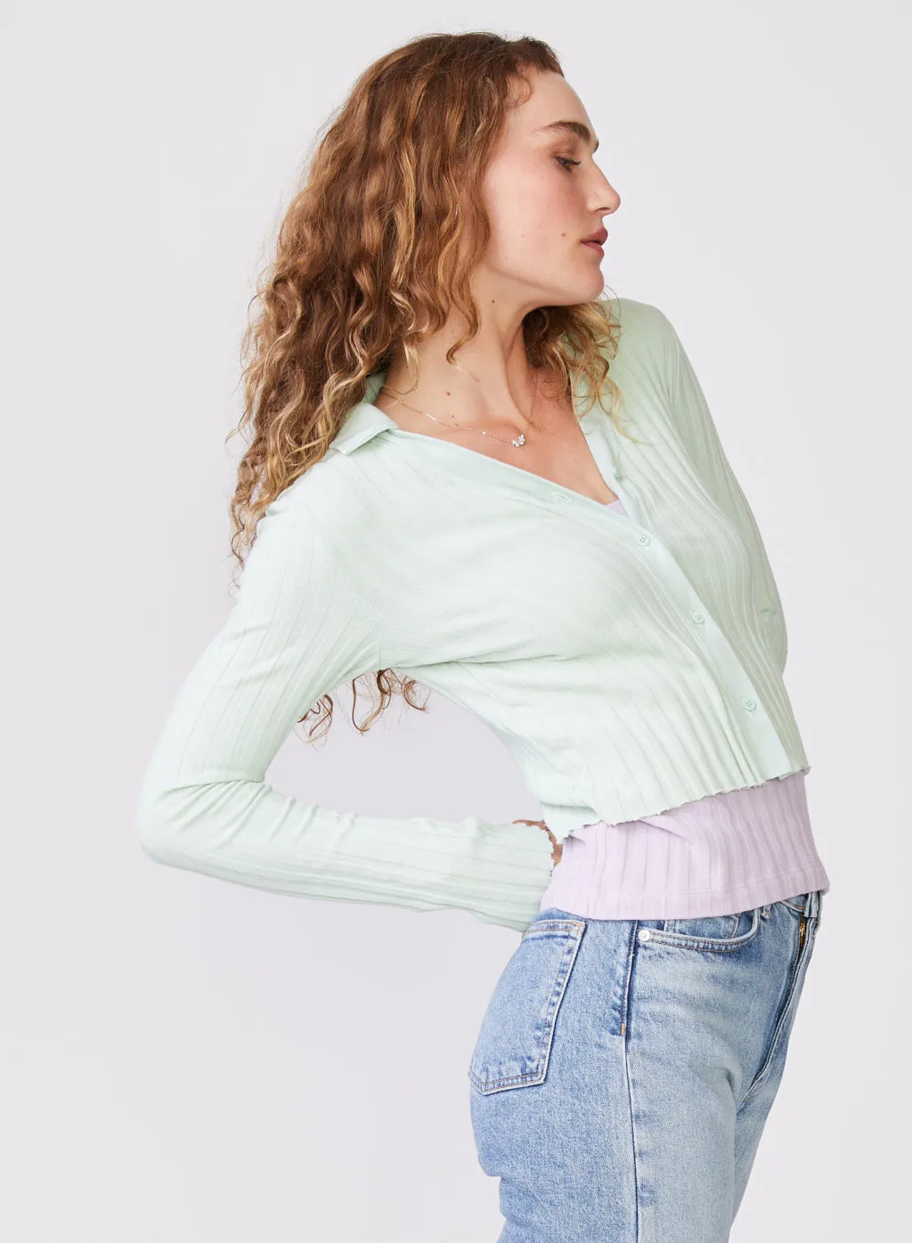 Stateside Farmboy Rib Cropped Collared Cardigan
