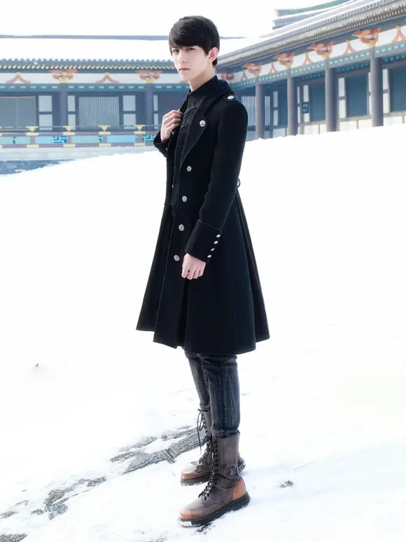 Steampunk Ouji Lolita Coats Black Coat Metal Details Overcoat Polyester Fall Lolita Outwears