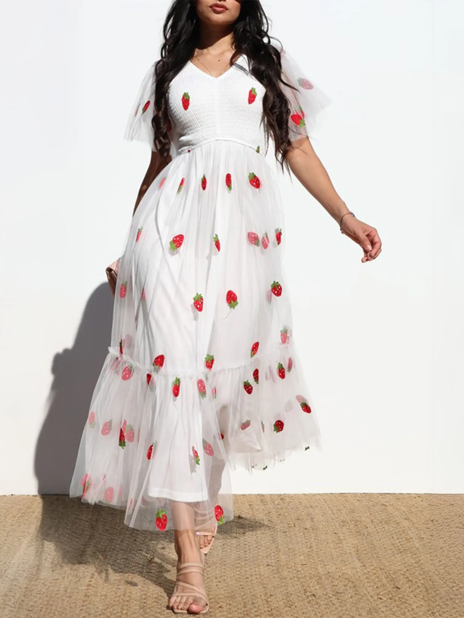 Strawberry Mesh Maxi Dress