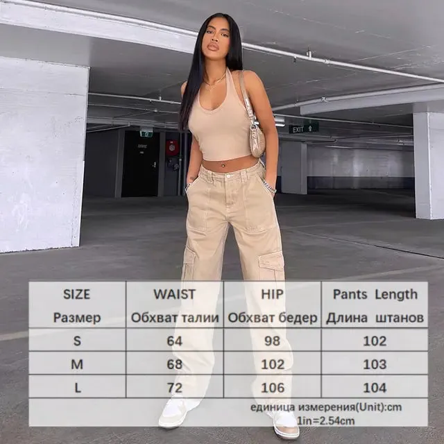 Streetwear Denim Cargo Pants Low Rise