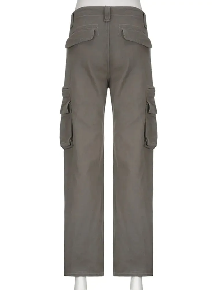 Streetwear Denim Cargo Pants Low Rise