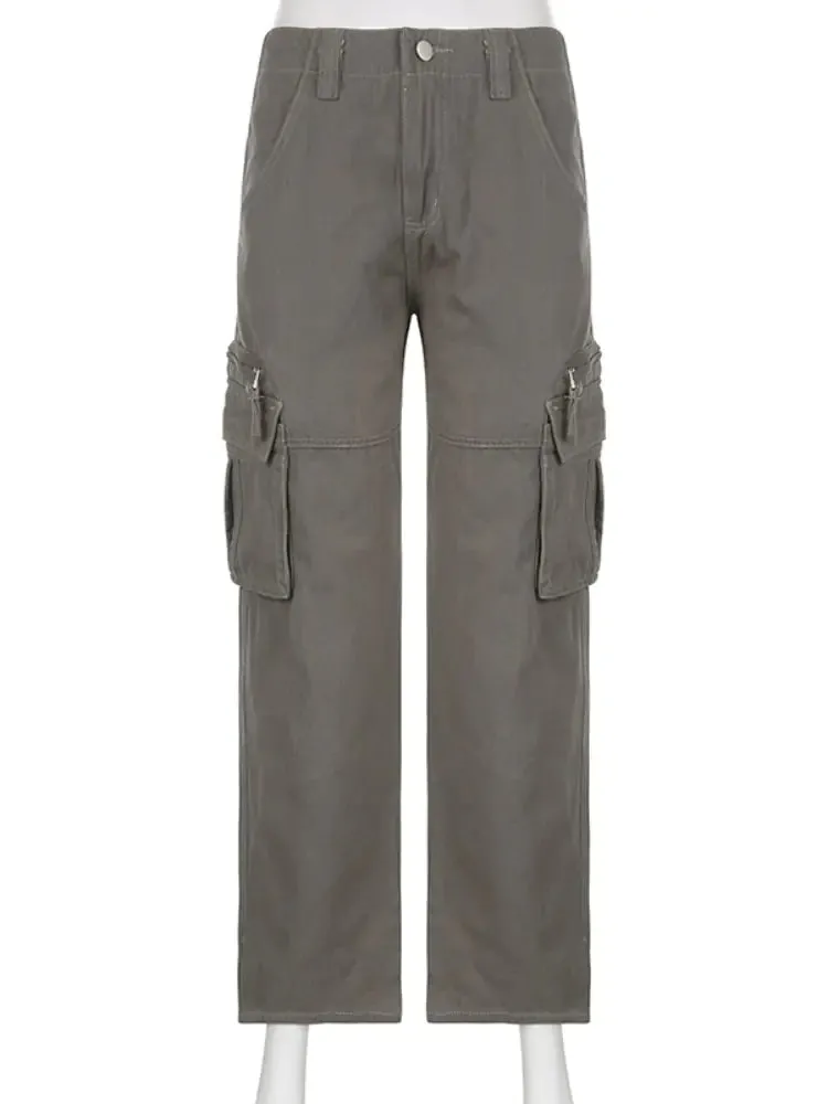 Streetwear Denim Cargo Pants Low Rise