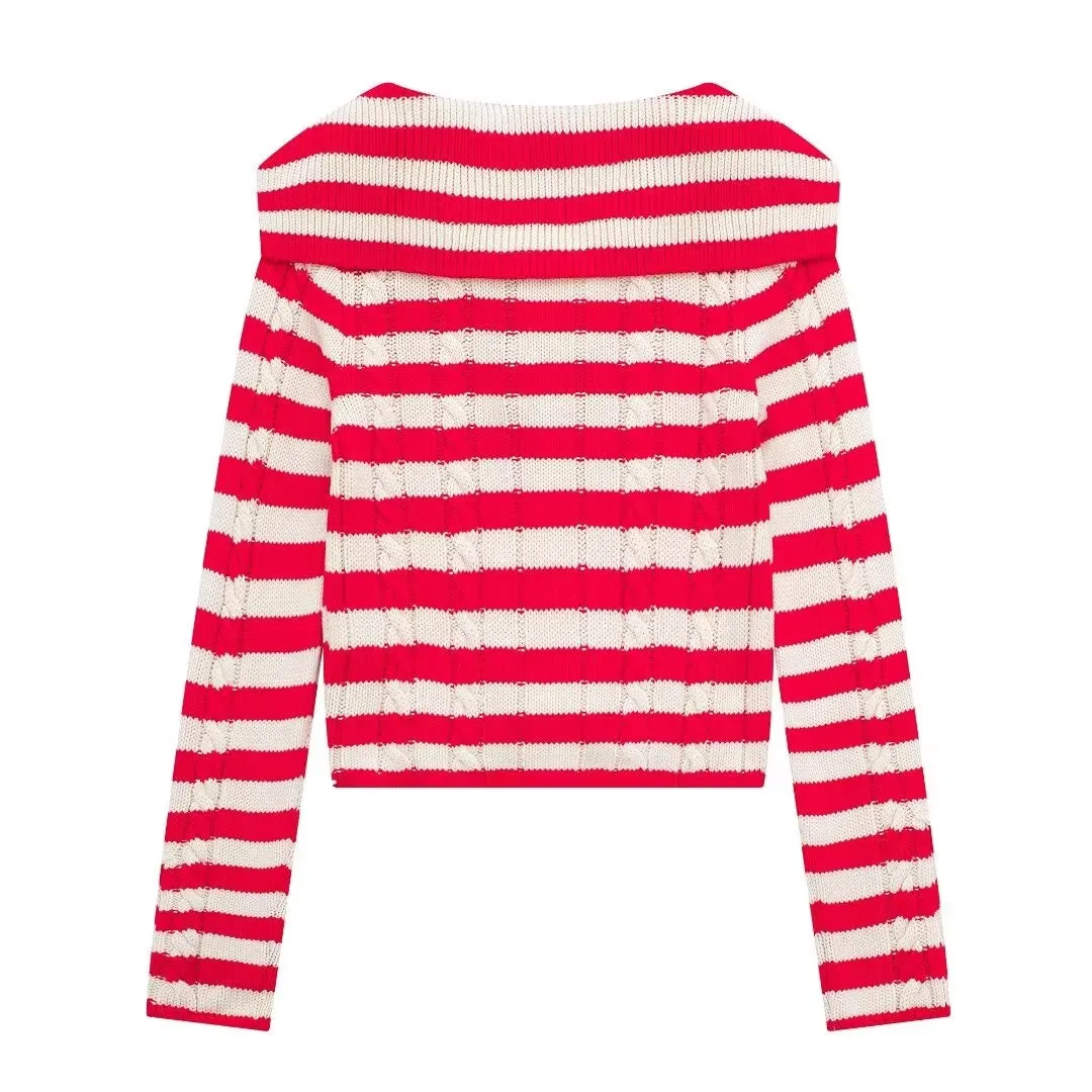Striped Long Sleeve Button Up Knit Sweater