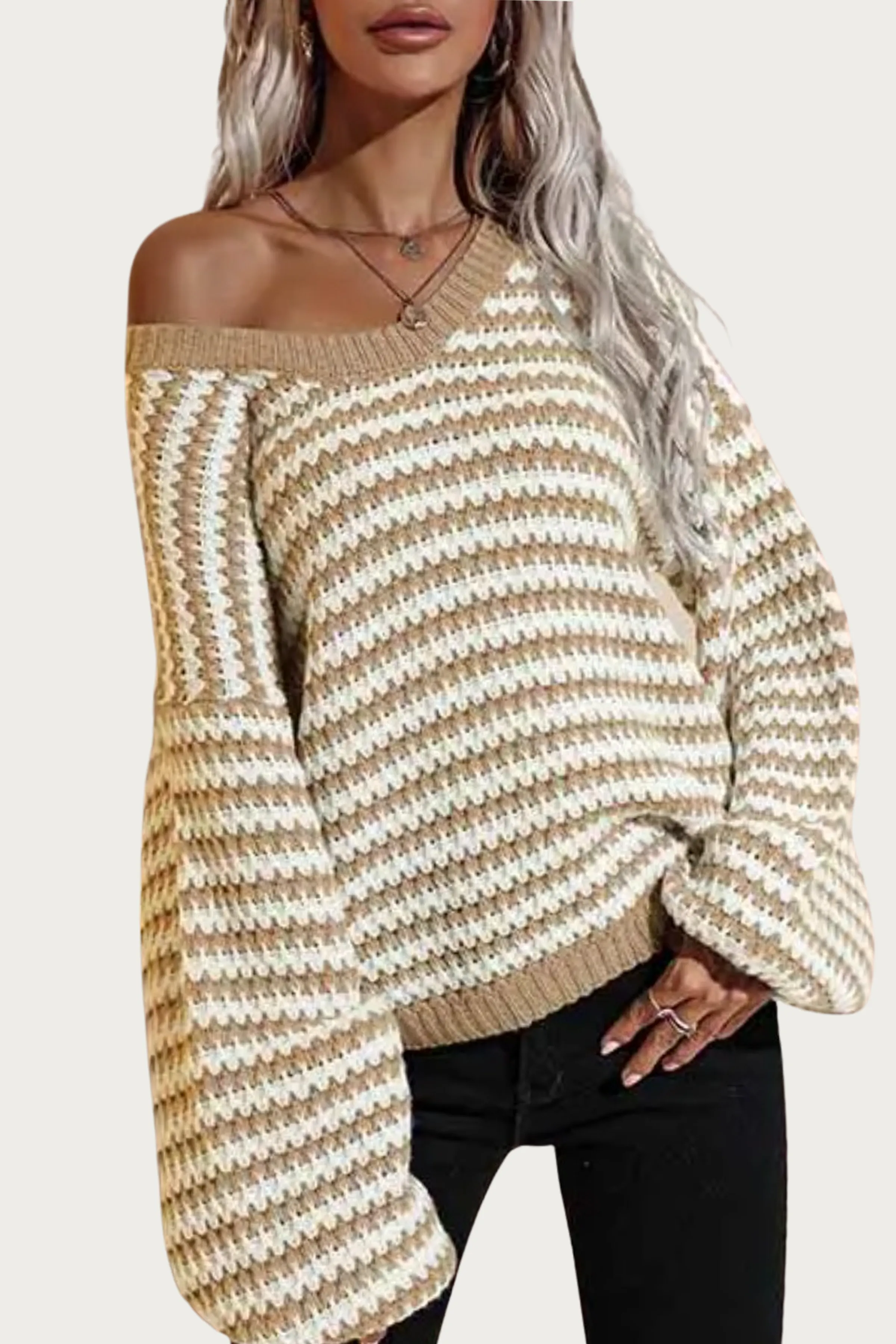 STRIPED V-NECK KNIT SWEATER
