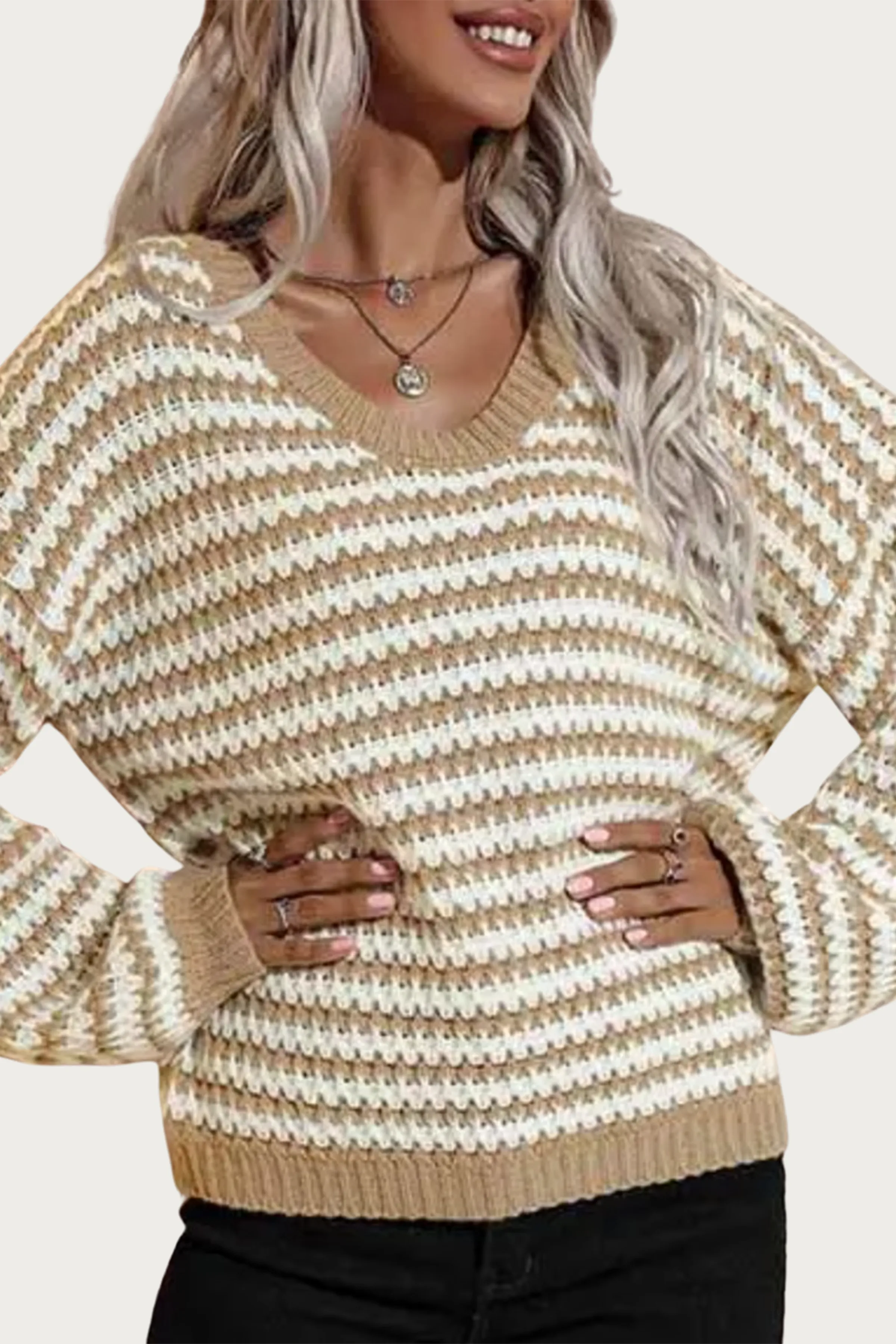 STRIPED V-NECK KNIT SWEATER