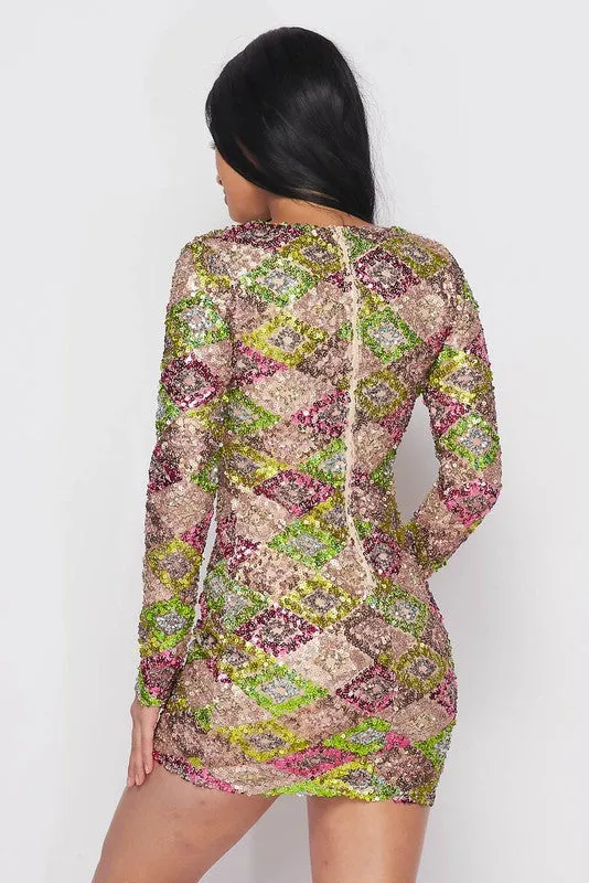 STUNNA SEQUIN MINI DRESS -HOEA0454
