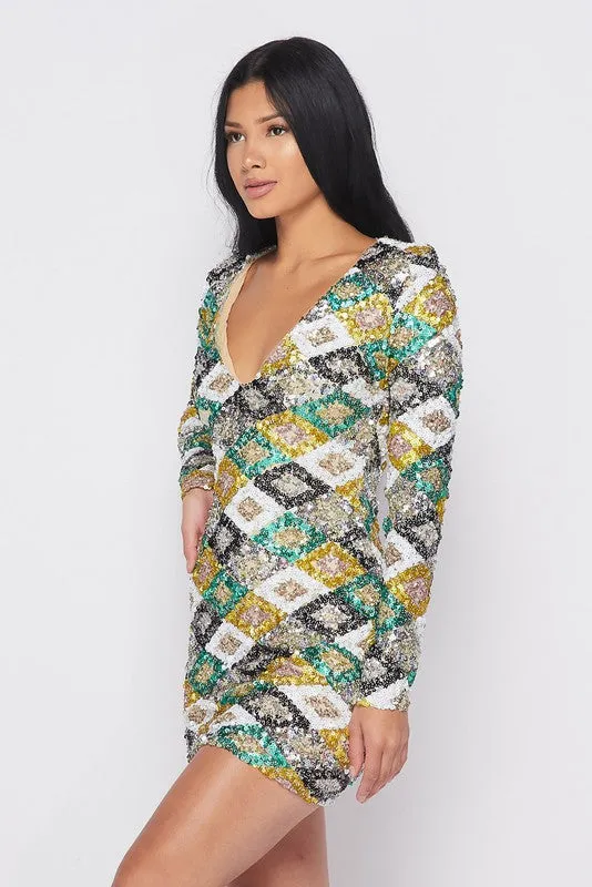 STUNNA SEQUIN MINI DRESS -HOEA0454