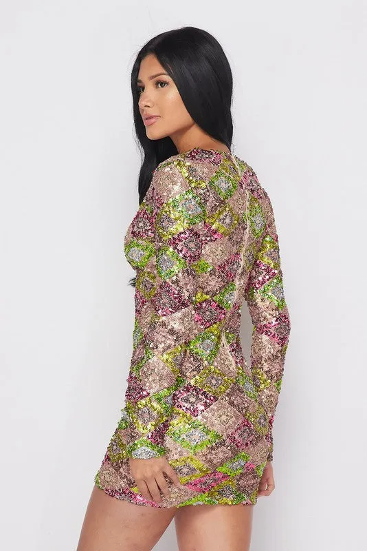 STUNNA SEQUIN MINI DRESS -HOEA0454